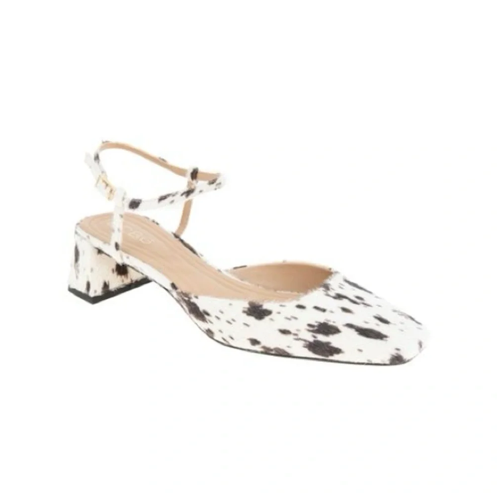 NEW BCBG Dalmatian Print Ankle Strap Heels Cow Print Square Toe Calf Hair